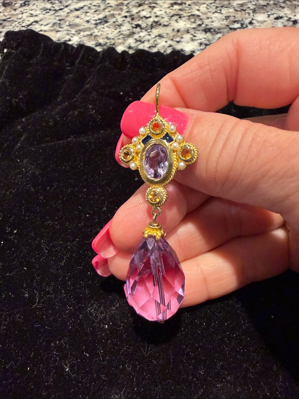 Gold over sterling silver amethyst Teardrop Dangle Earrings - Picture 4 of 5